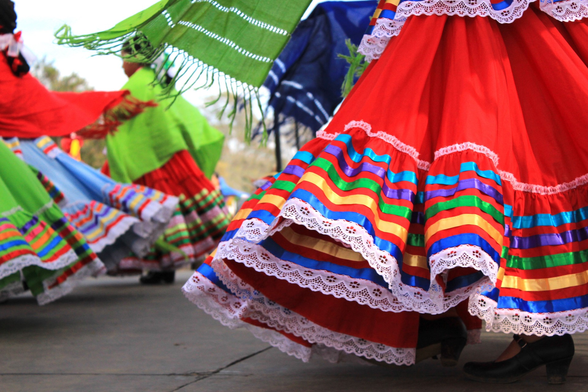 Colorful skirts fly during traditional Mexican dancing